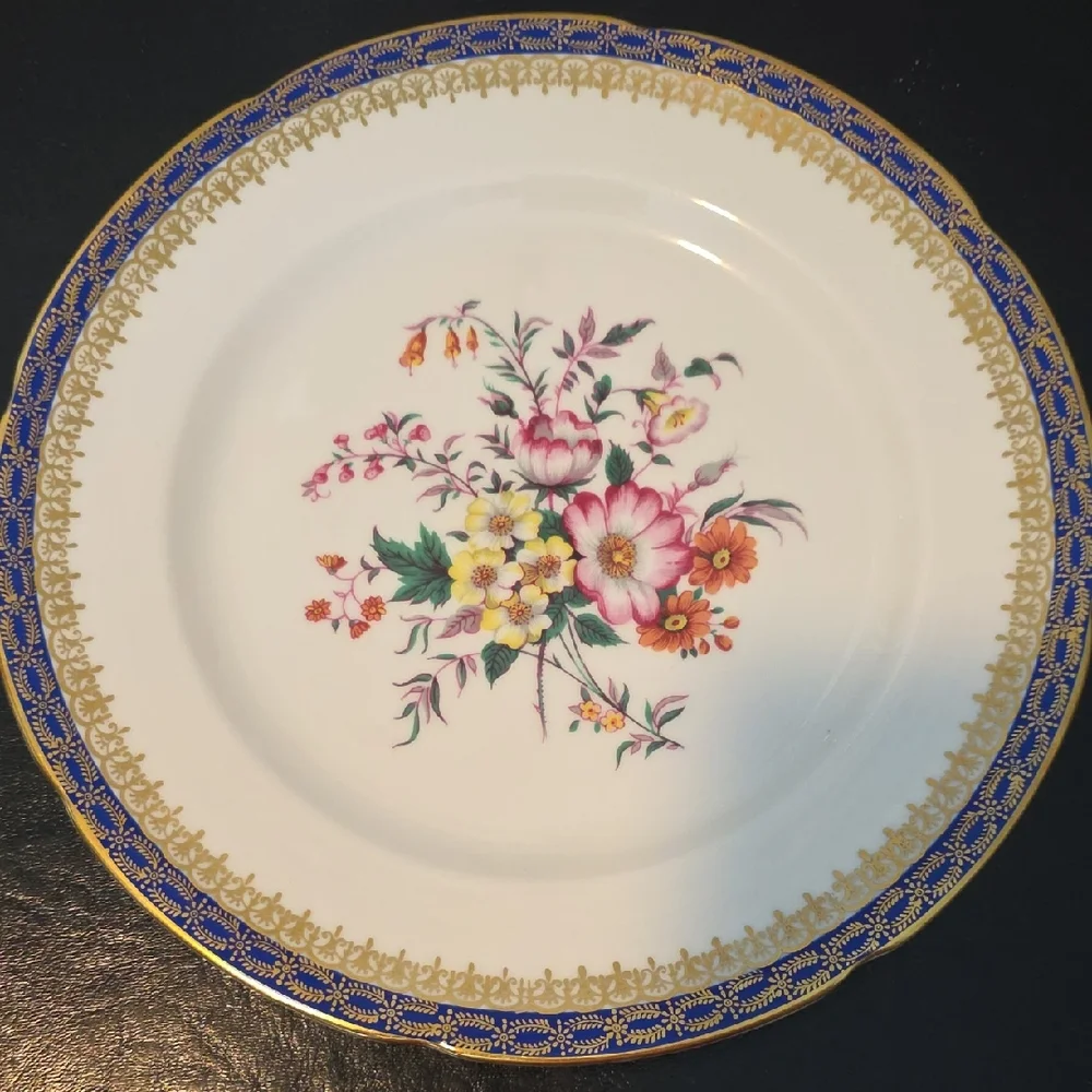 Royal Grafton Fine Bone China Floral Plate with Blue and Gold Accents